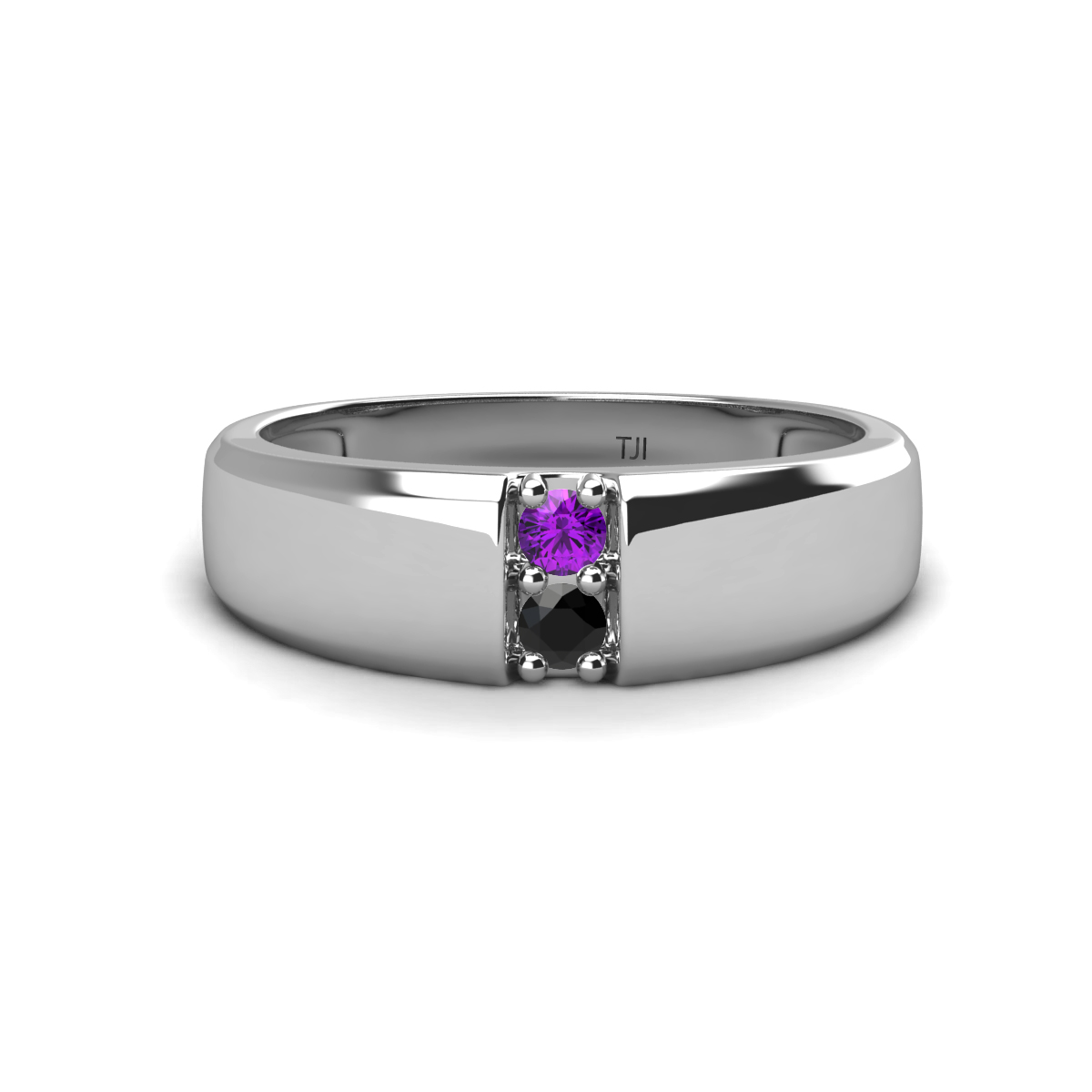 Ethan Amethyst and Black Diamond 2 Stone Men Wedding Ring (7.80 mm) 